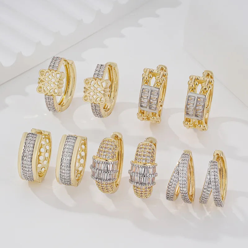Two-tone High-end Exaggerated Zircon Triangle Gold-plated Copper Luxurious Ear Clips Shiny Earrings Hoops