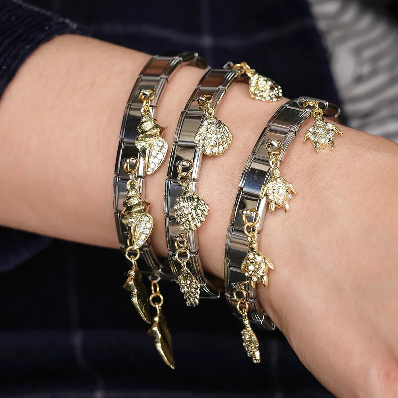 Unisex Stainless Steel Pendant Italian Module Fashion Jewelry Bracelet Non-fading Ocean Animal Series Accessory For Men And Women