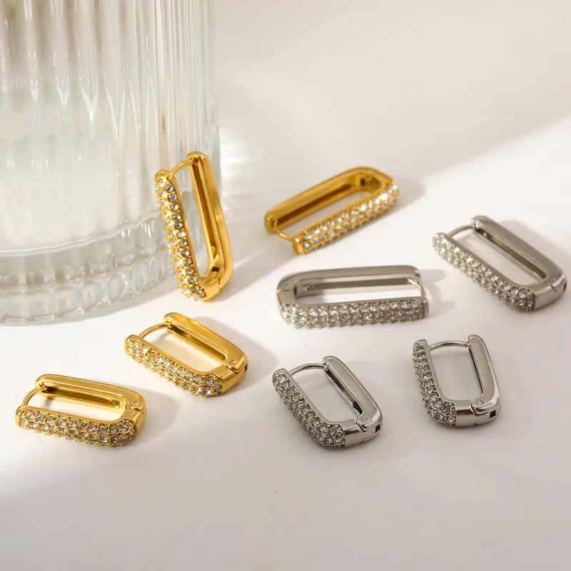 Vacuum Electroplating (In Furnace) Plated 14K Real Gold 304 Stainless Steel Zircon Paper Clip Women's Suitable Earrings