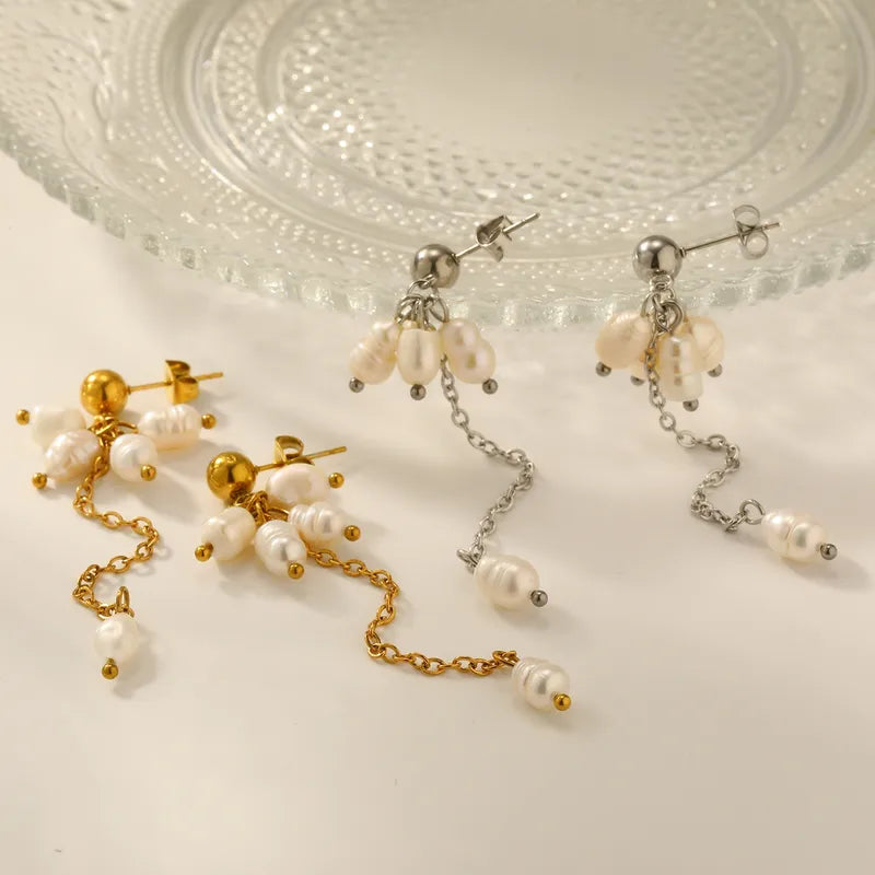 Vacuum Electroplating (In Furnace) Plated 18K Real Gold 304 Stainless Steel Irregular Geometric Freshwater Pearl Women's Suitable Earrings