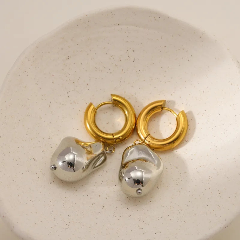 Vacuum Electroplating (In Furnace) Plated 18K Real Gold 304 Stainless Steel Oval No Inlay Material Luxury Minimalist Style Women's Suitable Earrings