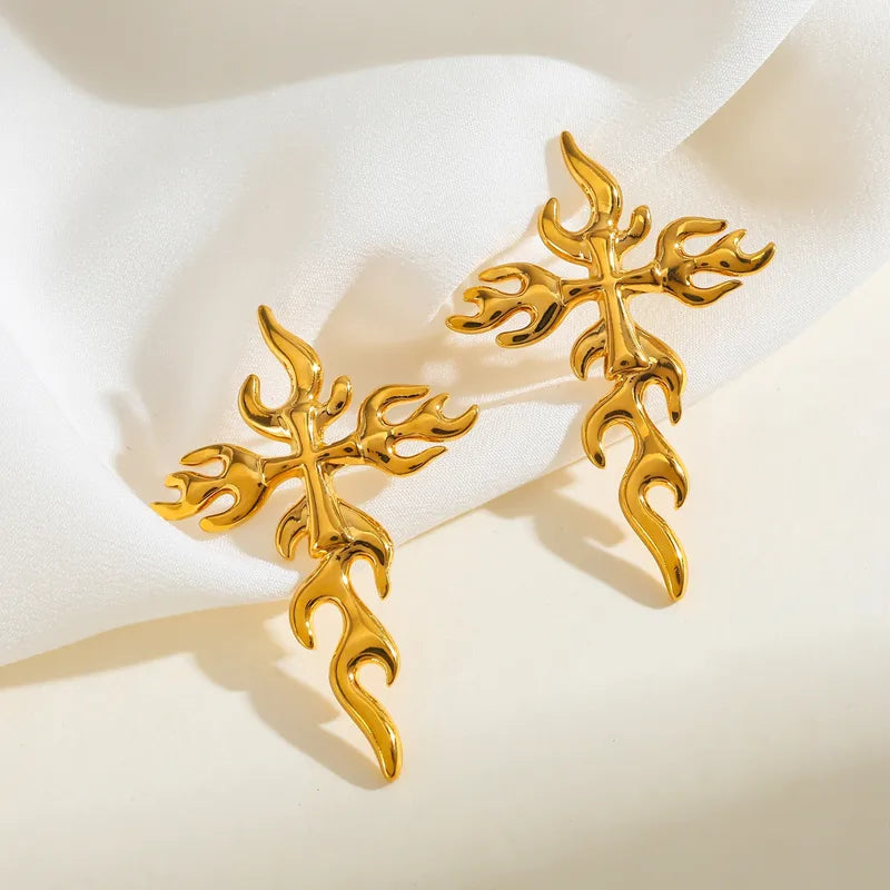 Vacuum Electroplating (In Furnace) Plated 18K Real Gold Cross 304 Stainless Steel Casual Elegant Vintage Electroplated Stud Earrings