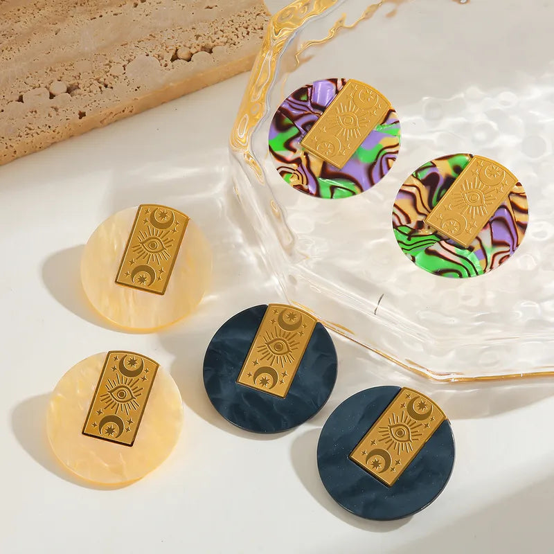 Vacuum Electroplating (In Furnace) Plated 18K Real Gold Round 304 Stainless Steel Acrylic Casual Elegant Vintage Electroplated Stud Earrings