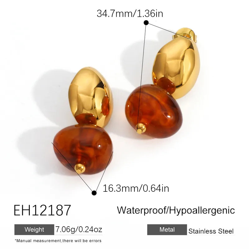 Vintage Water Drop Shape 18K Gold Plated 304 Stainless Steel Beaded Vacuum Electroplated (In Furnace) Earrings