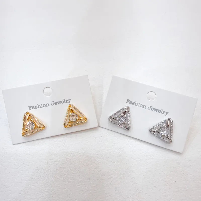 Water-Plated Hollow Triangle Earrings With Micro-Paved Zircon Stones Fashionable Casual Style For Women Everyday Wear