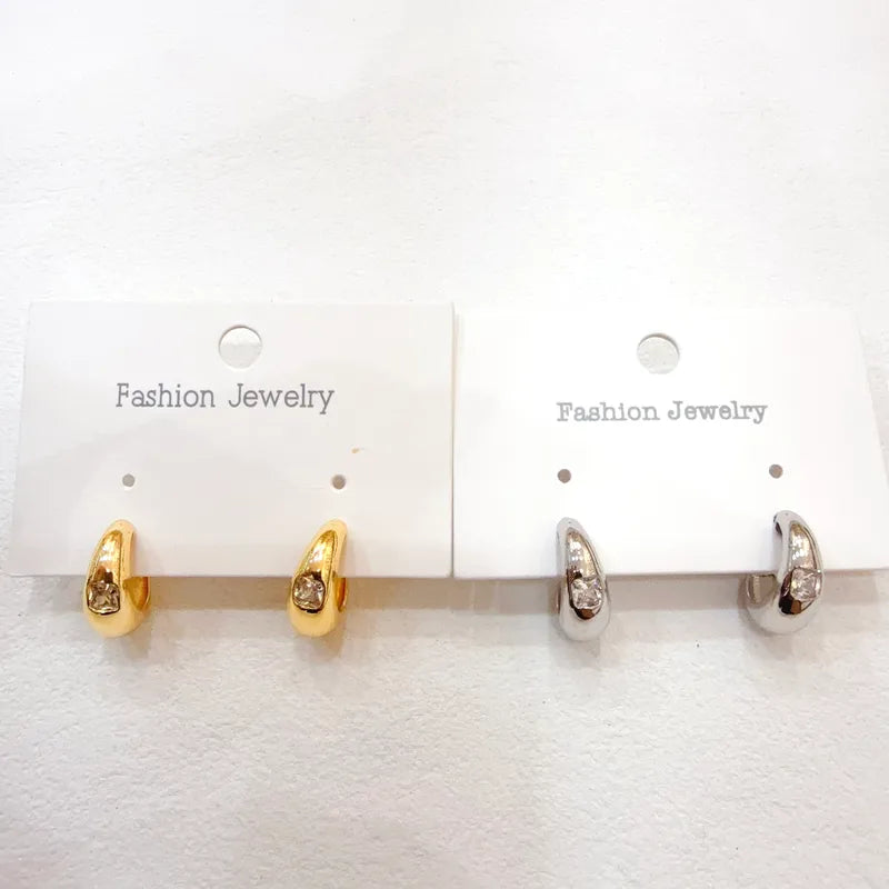 Water Plated Micro Paved Zircon C Shaped Earrings Fashionable Casual Style Women's Jewelry Copper Material For Daily Wear