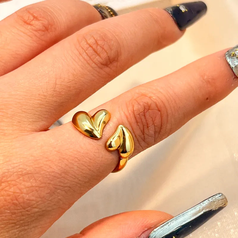 Wholesale Jewelry Casual Retro Marine Style Heart Shape 304 Stainless Steel 18K Gold Plated Plating Open Rings