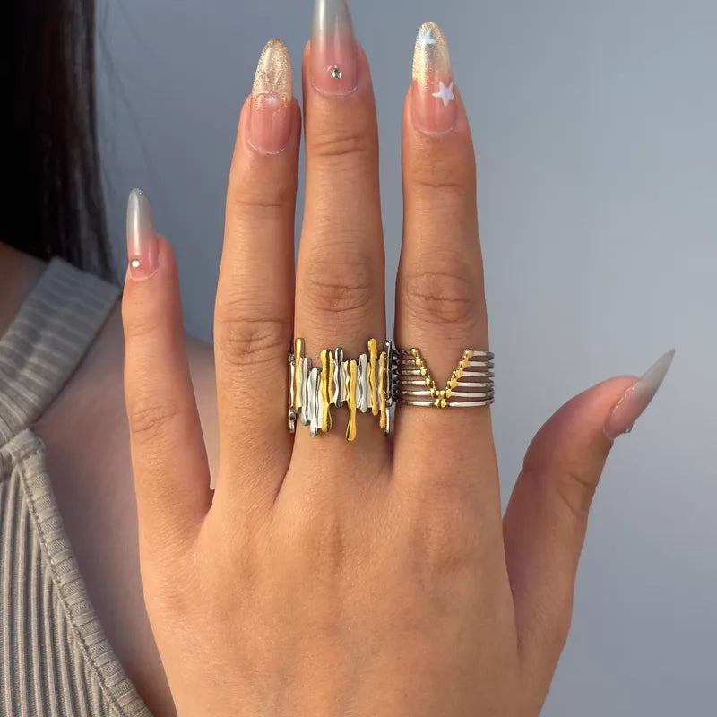 Wholesale Jewelry Classical Simple Style Streetwear V Shape Irregular Geometric 304 Stainless Steel 18K Gold Plated Plating Open Rings