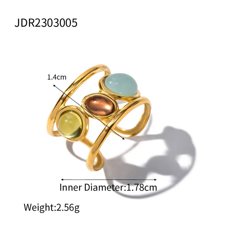 Wholesale Jewelry IG Style Retro Colorful 304 Stainless Steel Glass PVD Coated Plating Inlay Open Ring