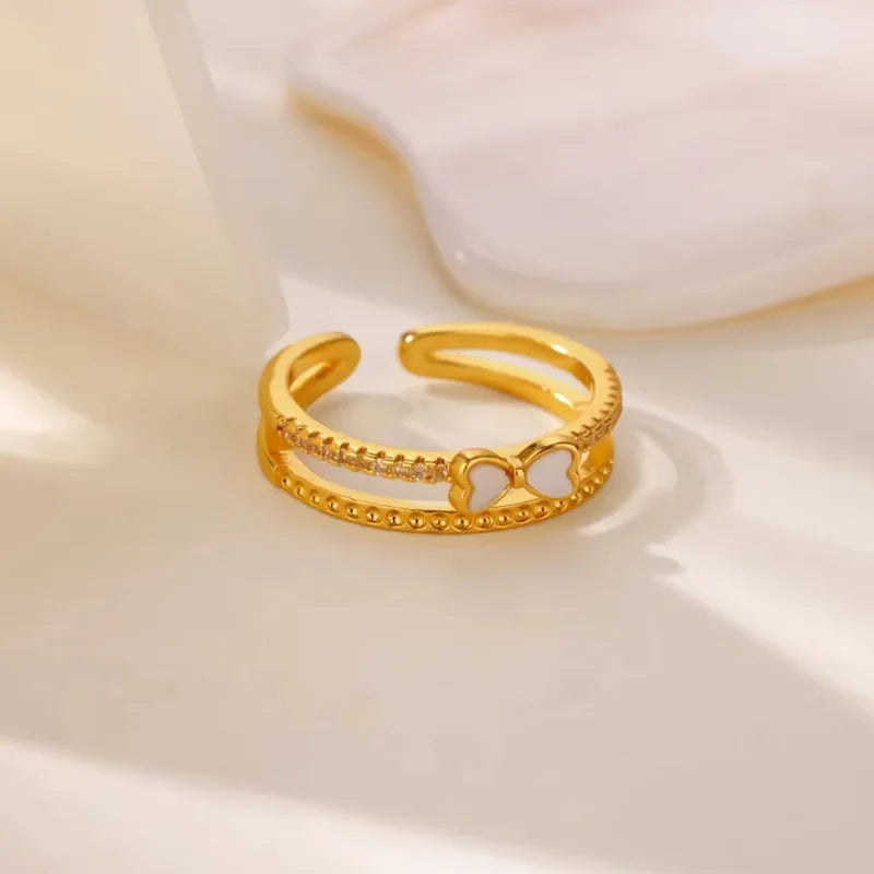 Wholesale Jewelry INS Style Sweet Geometric Flower Bow Knot 304 Stainless Steel Acrylic Pearl Zircon Inlay Open Rings