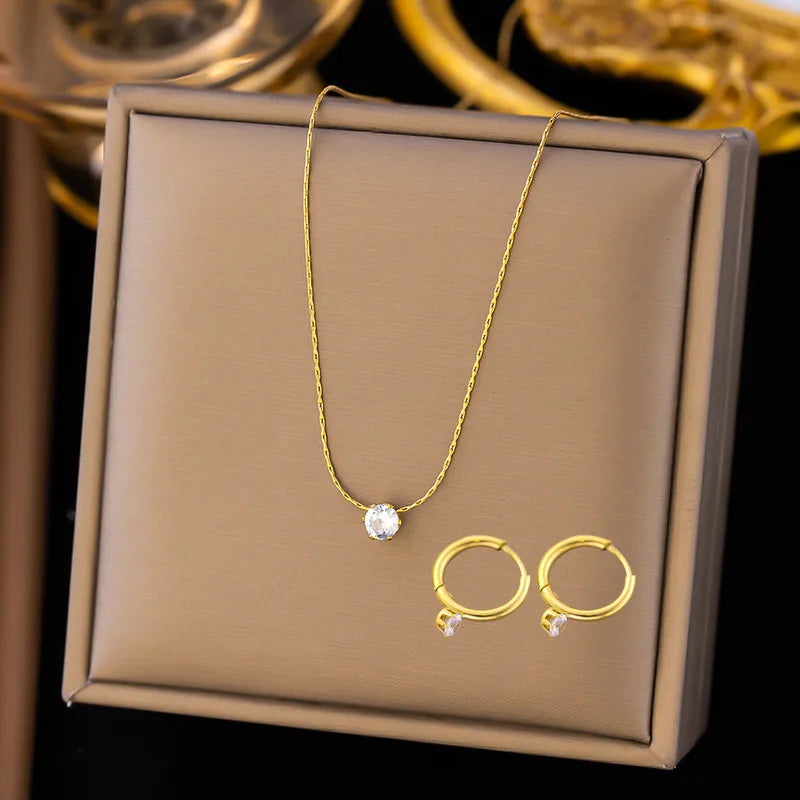 Wholesale Jewelry Retro Flower 304 Stainless Steel Acrylic Artificial Rhinestones Resin 18K Gold Plated PVD Coated Plating Micro Super Whisper Thin Chain Earrings Necklace