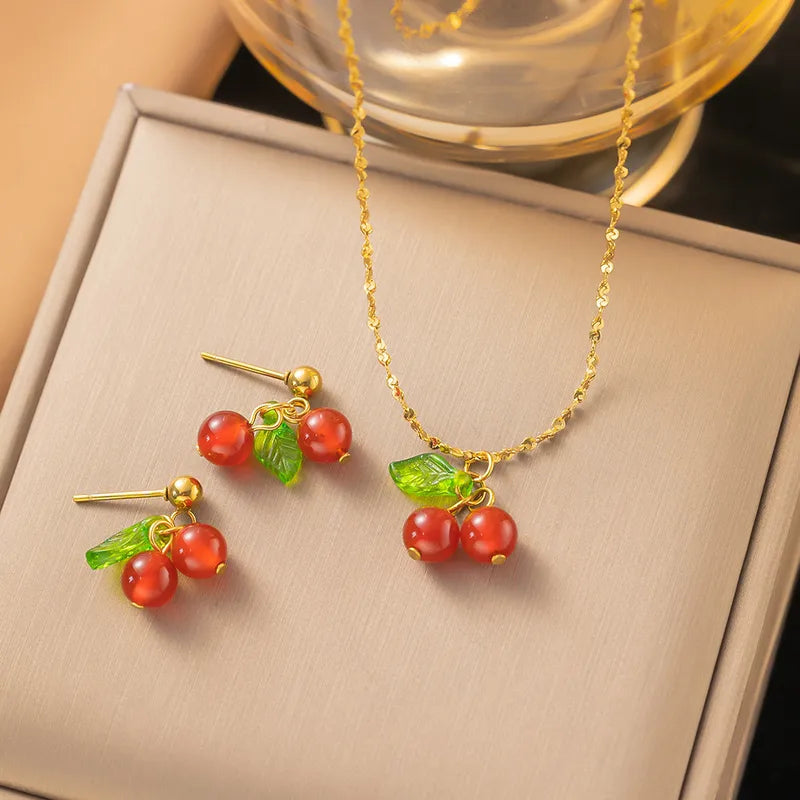 Wholesale Jewelry Retro Flower 304 Stainless Steel Acrylic Artificial Rhinestones Resin 18K Gold Plated PVD Coated Plating Micro Super Whisper Thin Chain Earrings Necklace