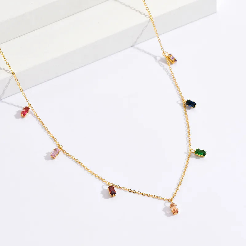 Wholesale Jewelry Simple Style Rectangle 304 Stainless Steel Zircon 14K Gold Plated Inlay Stainless Steel Necklaces