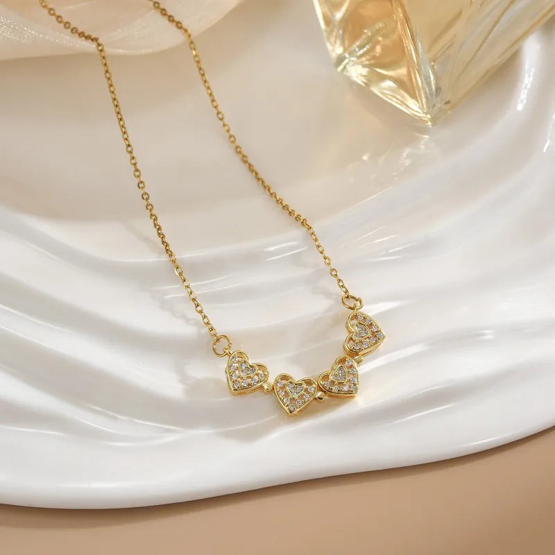 Women's Titanium Steel Necklace Four Leaf Flower Design Double Wear Heart Pendant Fashionable Jewelry Luxury Style Leaf Pattern