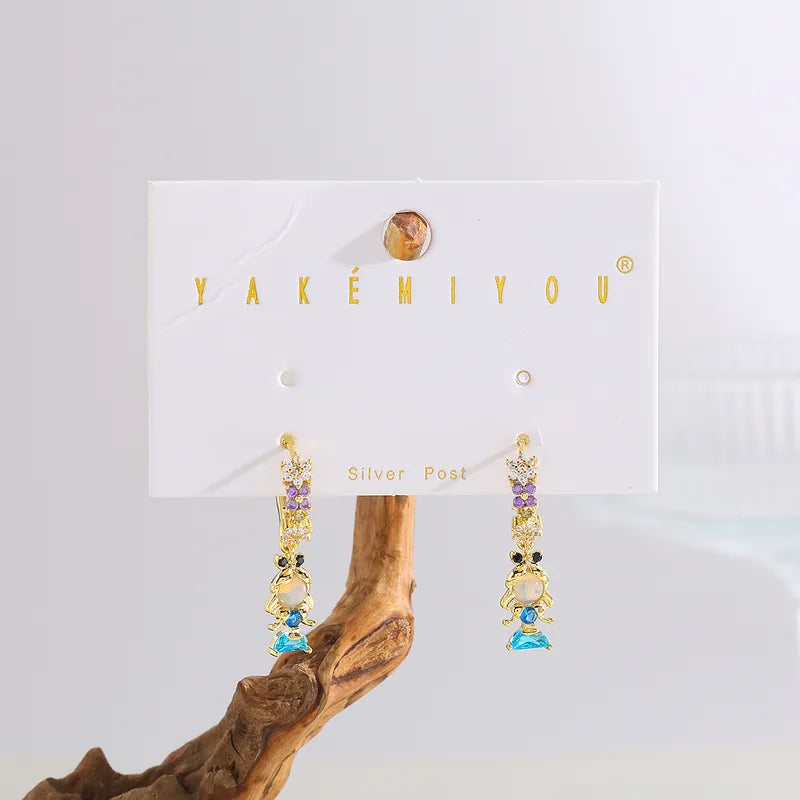 Yakemiyou Copper Plated 14K Gold Embedded Zircon DSN Alice Series Earrings Women's Cute Shiny Polished Finish Four Seasons Universal