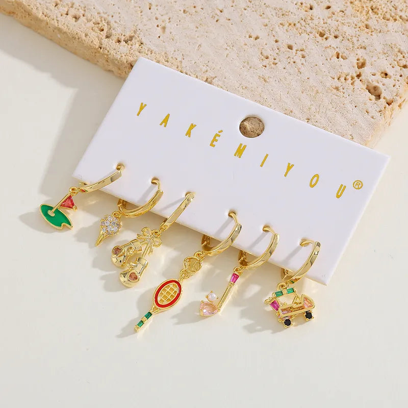 Yakemiyou Copper Plated 14K Gold Embedded Zircon Oil Drop Sports Earrings Set Women's Fashion Jewelry Ear Studs Shiny Glossy