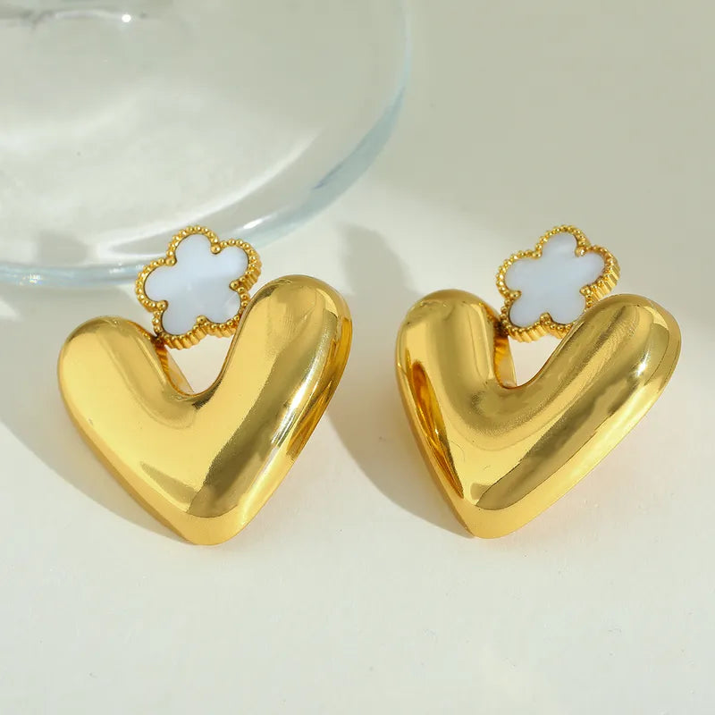 1 Pair Casual Cute Basic V Shape Flower Plating Inlay 304 Stainless Steel Acrylic 18K Gold Plated Ear Studs