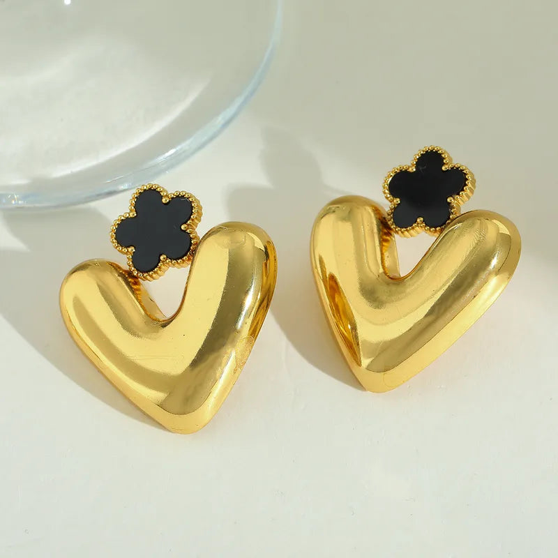 1 Pair Casual Cute Basic V Shape Flower Plating Inlay 304 Stainless Steel Acrylic 18K Gold Plated Ear Studs