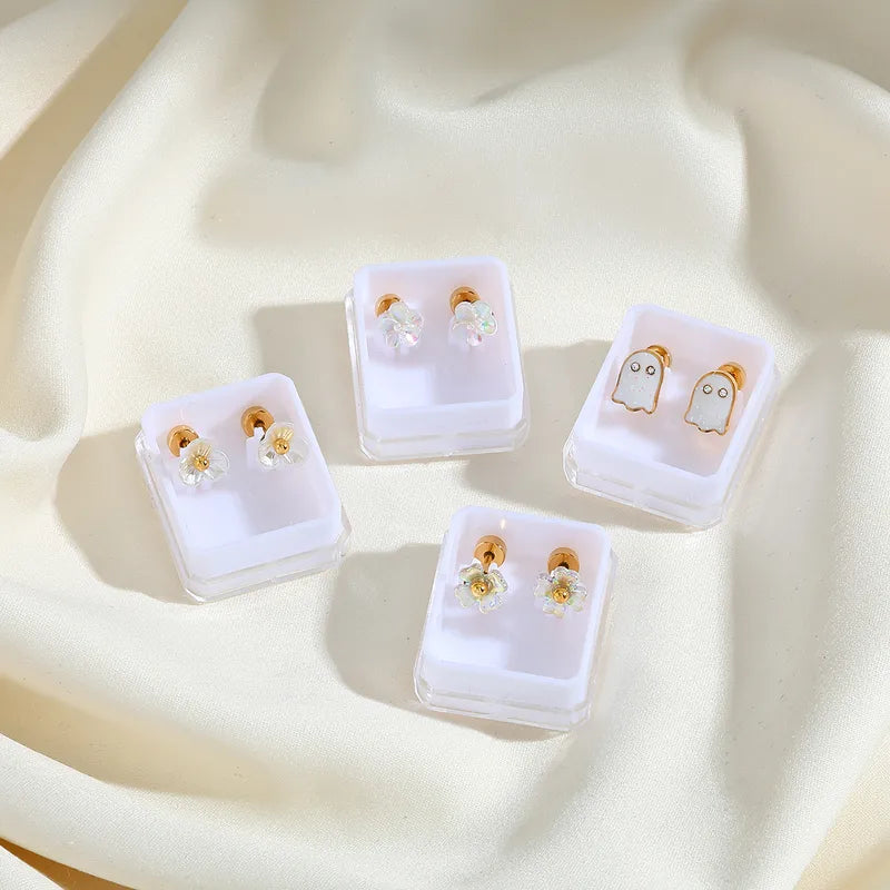 1 Pair Casual Cute Funny Ghost Plating Inlay 304 Stainless Steel Zircon 18K Gold Plated PVD Coated Ear Studs