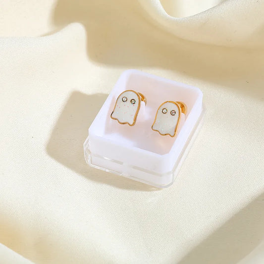 1 Pair Casual Cute Funny Ghost Plating Inlay 304 Stainless Steel Zircon 18K Gold Plated PVD Coated Ear Studs