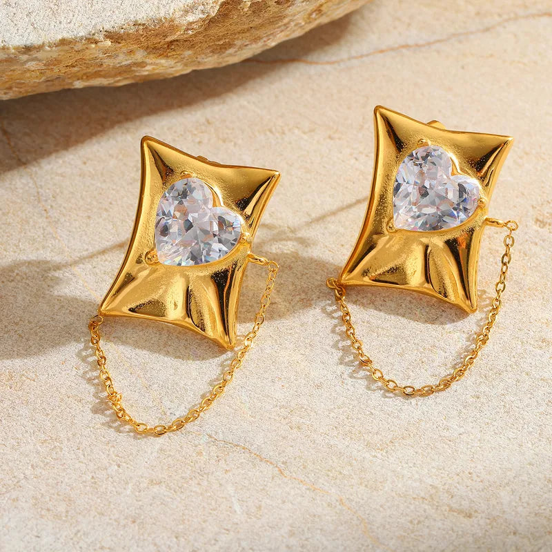 1 Pair Casual Cute Simple Style Irregular Geometric Heart Shape Plating Inlay 304 Stainless Steel Zircon 18K Gold Plated Ear Studs