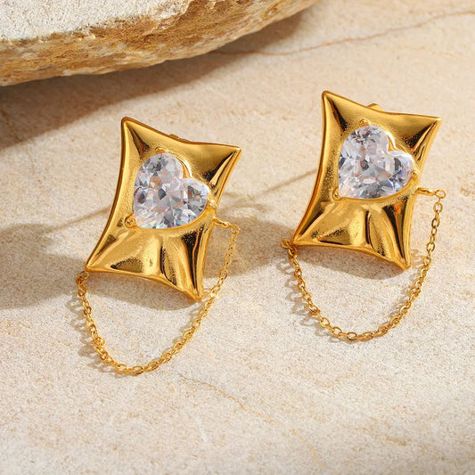 1 Pair Casual Cute Simple Style Irregular Geometric Heart Shape Plating Inlay 304 Stainless Steel Zircon 18K Gold Plated Ear Studs