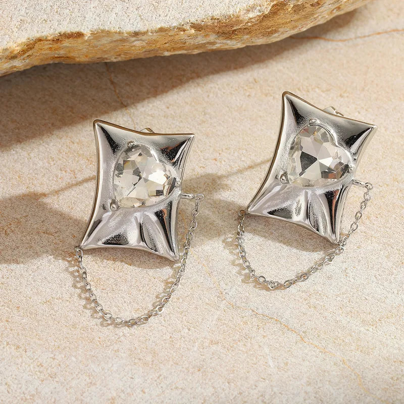 1 Pair Casual Cute Simple Style Irregular Geometric Heart Shape Plating Inlay 304 Stainless Steel Zircon 18K Gold Plated Ear Studs