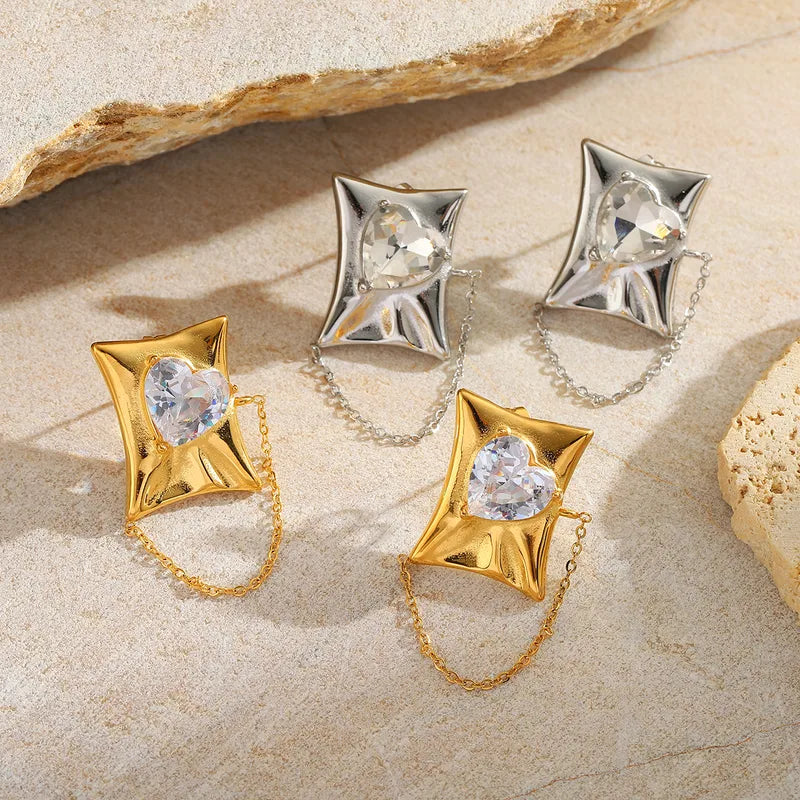 1 Pair Casual Cute Simple Style Irregular Geometric Heart Shape Plating Inlay 304 Stainless Steel Zircon 18K Gold Plated Ear Studs