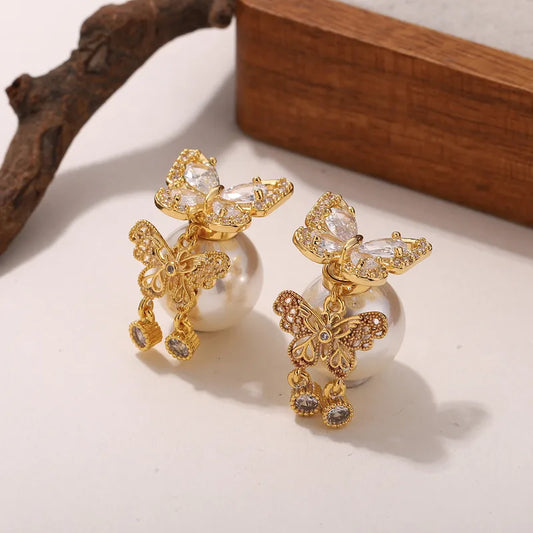 1 Pair Casual Elegant Glam Butterfly Copper Zircon 18K Gold Plated Electroplating Drop Earrings