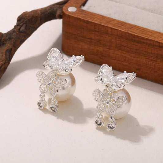 1 Pair Casual Elegant Glam Butterfly Copper Zircon 18K Gold Plated Electroplating Drop Earrings