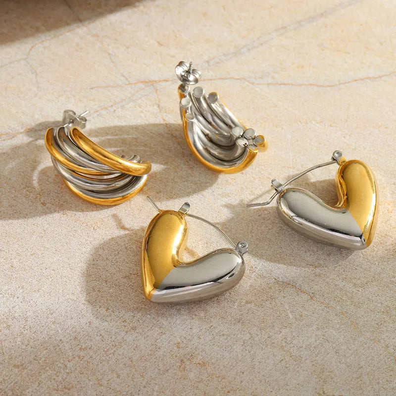 1 Pair Casual Elegant Simple Style Irregular Geometric Heart Shape Mixed Metal Plating 304 Stainless Steel 18K Gold Plated Ear Studs