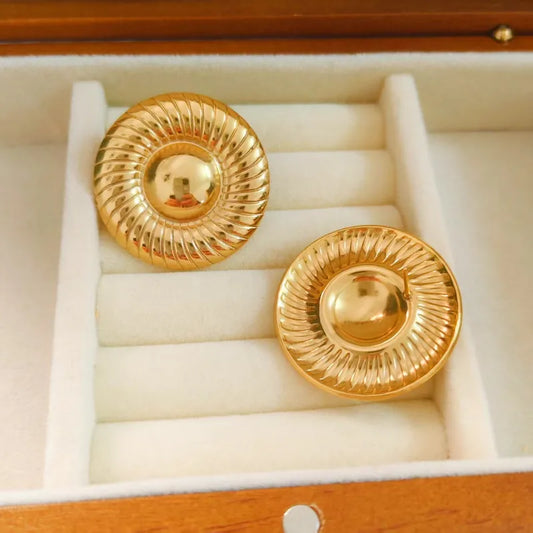 1 Pair Casual Geometric Polishing Plating 304 Stainless Steel Natural Stone 18K Gold Plated Butterfly Backs Ear Studs