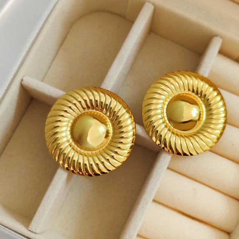 1 Pair Casual Geometric Polishing Plating 304 Stainless Steel Natural Stone 18K Gold Plated Butterfly Backs Ear Studs