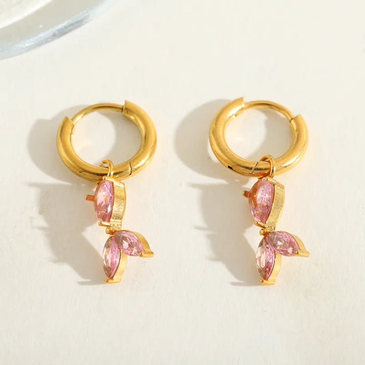 1 Pair Casual Simple Style Artistic Geometric Heart Shape Fish Tail Plating Inlay 304 Stainless Steel Zircon 18K Gold Plated Drop Earrings Earrings