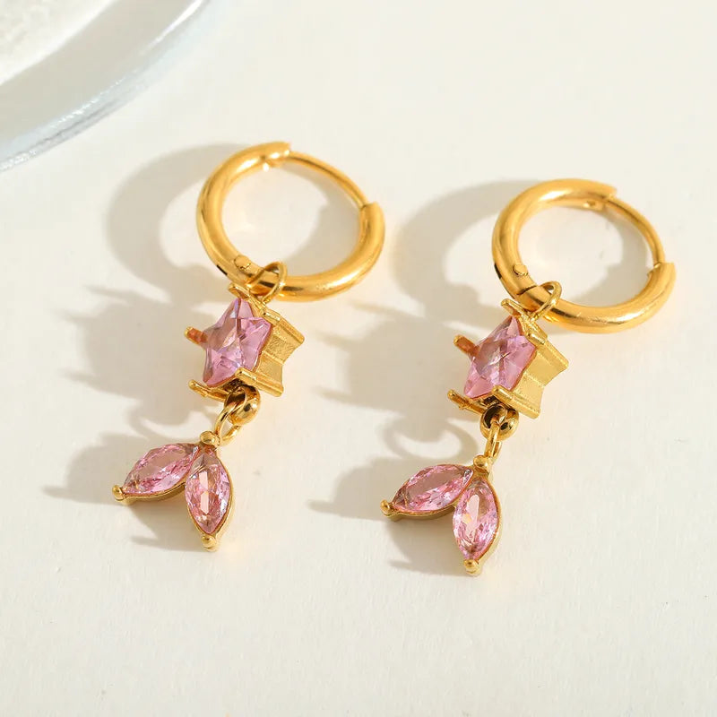 1 Pair Casual Simple Style Artistic Geometric Heart Shape Fish Tail Plating Inlay 304 Stainless Steel Zircon 18K Gold Plated Drop Earrings Earrings