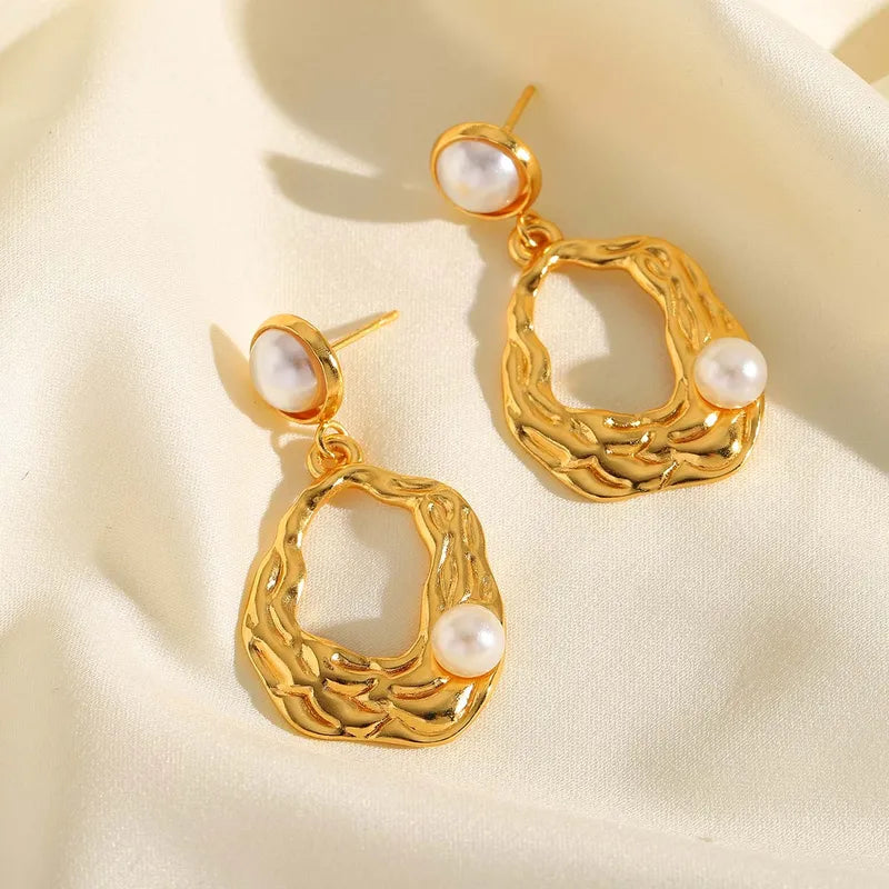 1 Pair Casual Simple Style Artistic Geometric Plating Inlay 304 Stainless Steel Imitation Pearl 18K Gold Plated Ear Studs