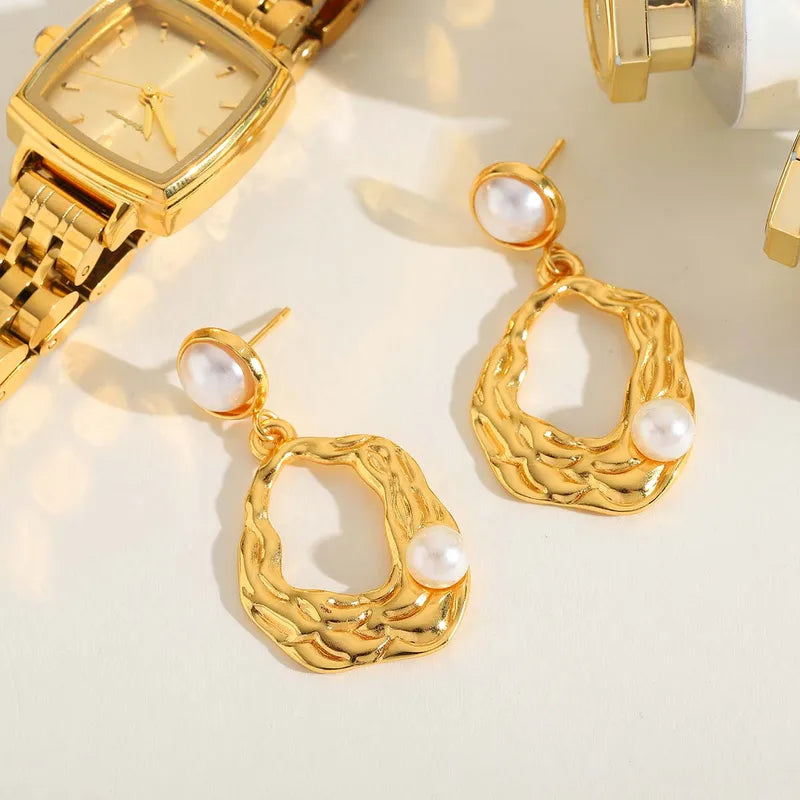 1 Pair Casual Simple Style Artistic Geometric Plating Inlay 304 Stainless Steel Imitation Pearl 18K Gold Plated Ear Studs