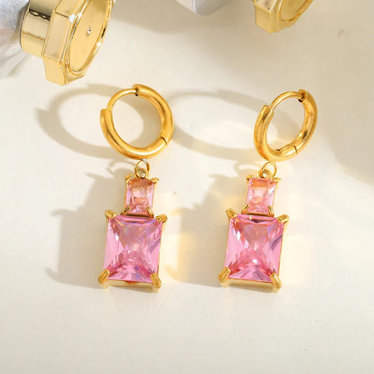 1 Pair Casual Simple Style Artistic Geometric Plating Inlay 304 Stainless Steel Zircon 18K Gold Plated Drop Earrings Earrings