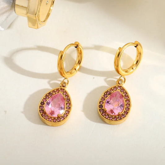 1 Pair Casual Simple Style Artistic Geometric Plating Inlay 304 Stainless Steel Zircon 18K Gold Plated Drop Earrings Earrings