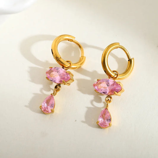 1 Pair Casual Simple Style Artistic Irregular Geometric Plating Inlay 304 Stainless Steel Zircon 18K Gold Plated Drop Earrings Earrings