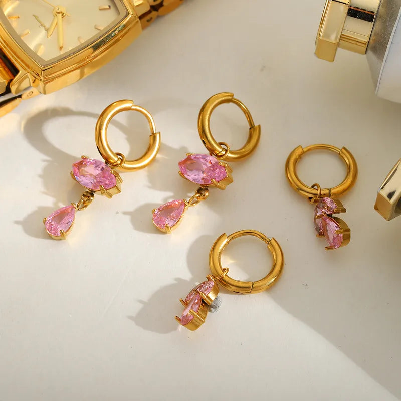 1 Pair Casual Simple Style Artistic Irregular Geometric Plating Inlay 304 Stainless Steel Zircon 18K Gold Plated Drop Earrings Earrings