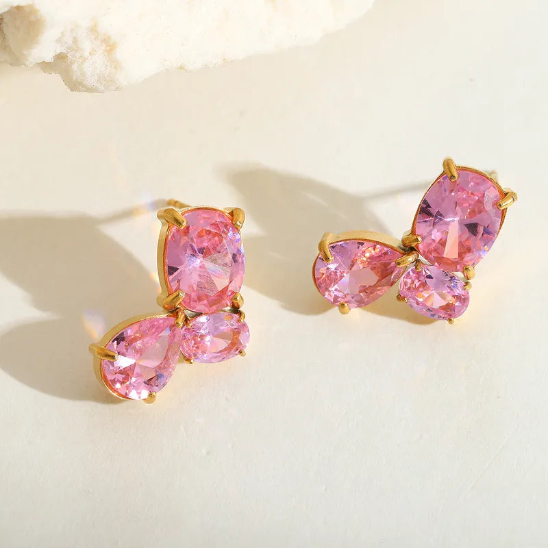 1 Pair Casual Simple Style Artistic Irregular Geometric Plating Inlay 304 Stainless Steel Zircon 18K Gold Plated Ear Studs