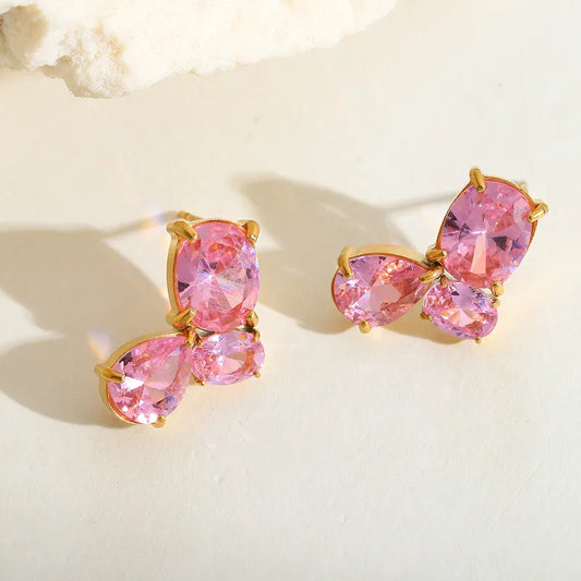 1 Pair Casual Simple Style Artistic Irregular Geometric Plating Inlay 304 Stainless Steel Zircon 18K Gold Plated Ear Studs