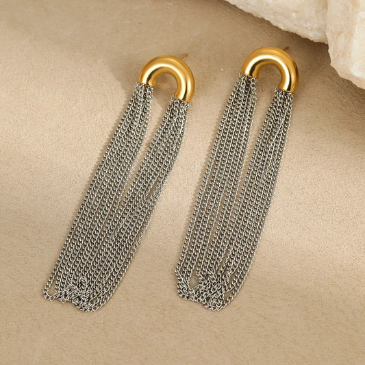 1 Pair Classic Style Geometric Tassel Mixed Metal Plating 304 Stainless Steel 18K Gold Plated Drop Earrings