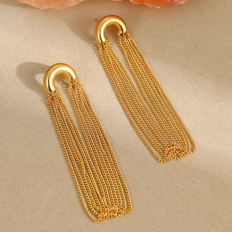 1 Pair Classic Style Geometric Tassel Mixed Metal Plating 304 Stainless Steel 18K Gold Plated Drop Earrings