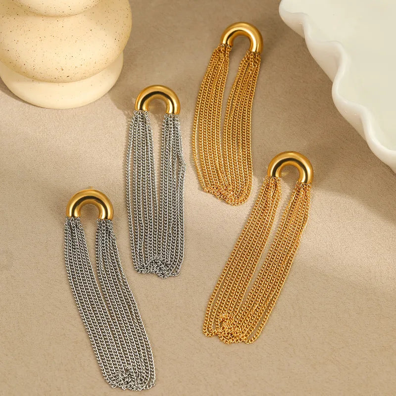 1 Pair Classic Style Geometric Tassel Mixed Metal Plating 304 Stainless Steel 18K Gold Plated Drop Earrings
