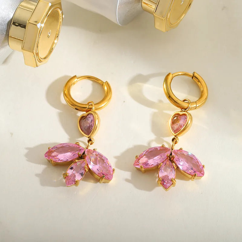 1 Pair Cute Simple Style Artistic Irregular Geometric Heart Shape Plating Inlay 304 Stainless Steel Zircon 18K Gold Plated Drop Earrings Earrings