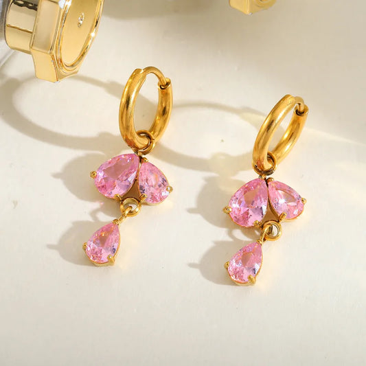 1 Pair Cute Simple Style Artistic Irregular Geometric Heart Shape Plating Inlay 304 Stainless Steel Zircon 18K Gold Plated Drop Earrings Earrings