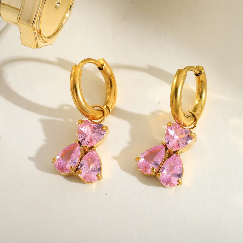 1 Pair Cute Simple Style Artistic Irregular Geometric Heart Shape Plating Inlay 304 Stainless Steel Zircon 18K Gold Plated Drop Earrings Earrings