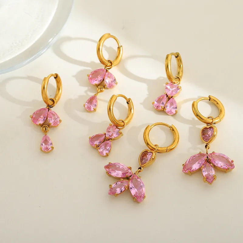 1 Pair Cute Simple Style Artistic Irregular Geometric Heart Shape Plating Inlay 304 Stainless Steel Zircon 18K Gold Plated Drop Earrings Earrings